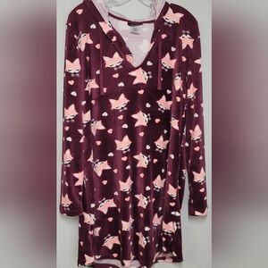 Jo BOXER Foxes & Hearts Hooded  Robe Burgundy, Pink and White Large